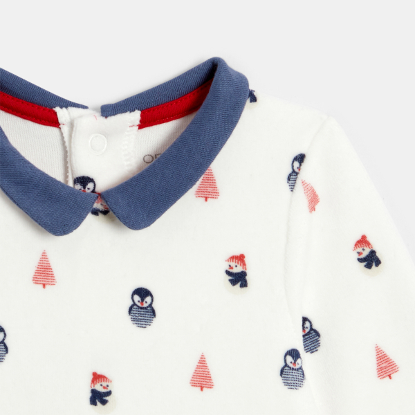 بيجاما مخملية عليها رسم البطريق وسترة ناعمة زرقاء للصبي الرضيع